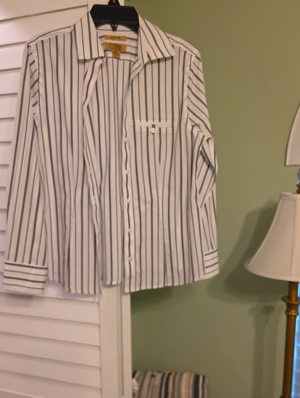 Gold Label Investments Ladies White Button-Up Shirt with Black Stripes